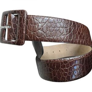 Ann Taylor Leather Belt  Medium Alligator Croc Print Dark Brown 137991